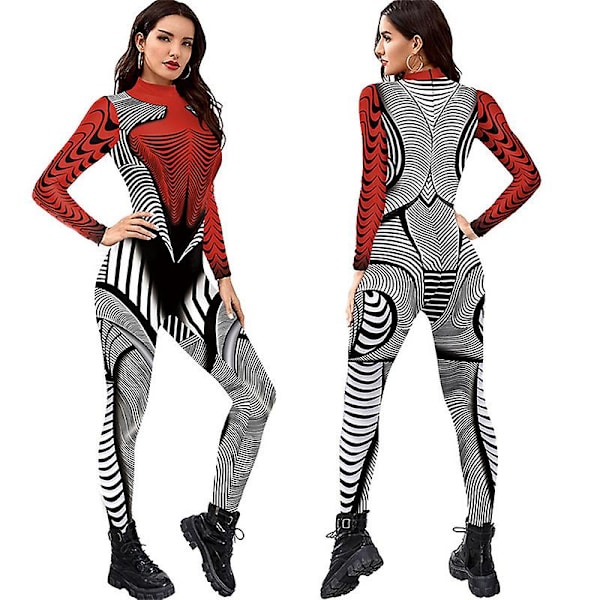 Kvinder Halloween fest kostume Skull Print Langærmet Jumpsuit Outfit style 1 M