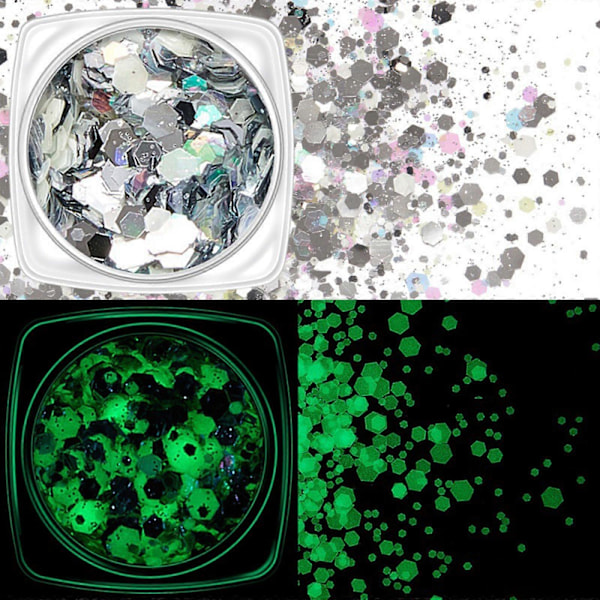 Nagelglitter Paljetter Holografiska 3D Självlysande Konfetti Nageltillbehör Lämpliga för Tjejer Nagelkonst Färdigheter DIY Hantverk Smink