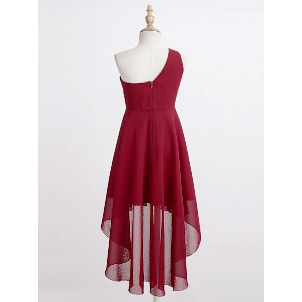 Teenager Bryllup Blomsterpiger Kjole Elegant Skinnende Rhinestone Perlebesat En Skulder Hi-Lo Chiffon Festkjoler Fødselsdag Aftenkjole