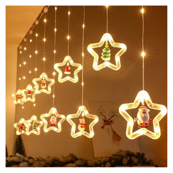 Nydelig julelysstreng med 10 ringer usb-plugg Julevindu dekorative lys til stuen PENTAGRAM