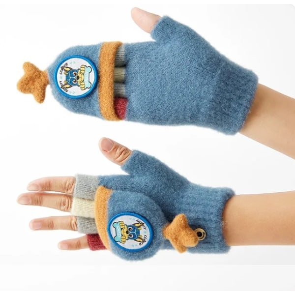 PAW børnehandsker med fem fingre Vintervarme søde tegneserier Nye handsker med fem fingre med halvfinger brown