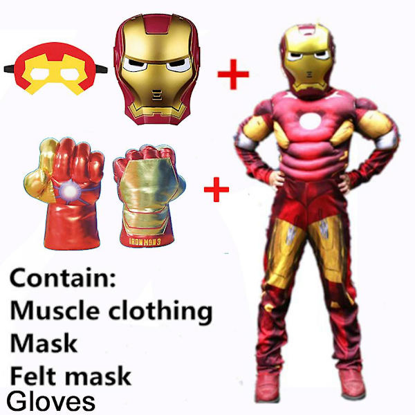 Superheltkostymer for barn Spiderman Hulk Captain America Iron Man Halloween-klær Jenter og gutter Avengers festkjole Captain Set M