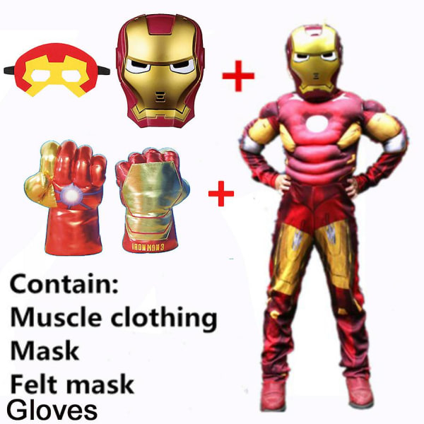 Superheltkostymer for barn Spiderman Hulk Captain America Iron Man Halloween-klær Jenter og gutter Avengers festkjole Iron Man Gloves S