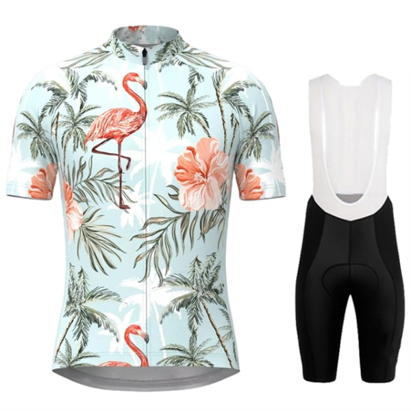 Män Hawaiian Tropical Flamingo Print Cykeltröja Set Korta ärmar Cykelkläder MTB Ropa Ciclismo Bib Pant Cykelkläder 11 XS