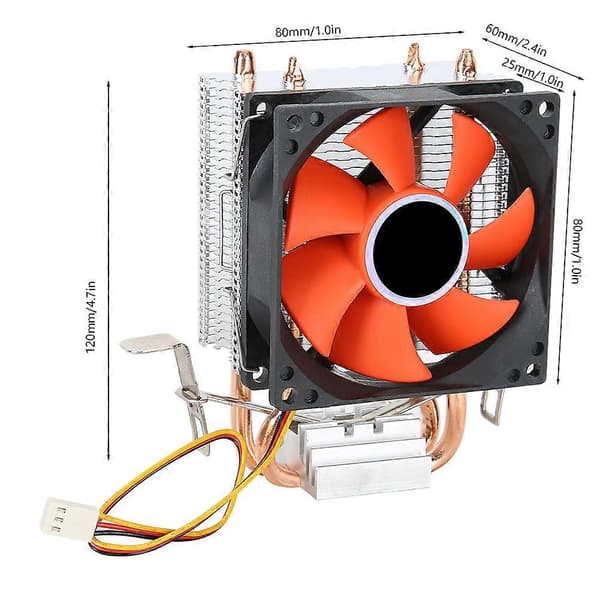 Mini PC CPU Køler Enkelt Lydløs Blæser 2 Kobberrør Computer Kabinet Køler Rød