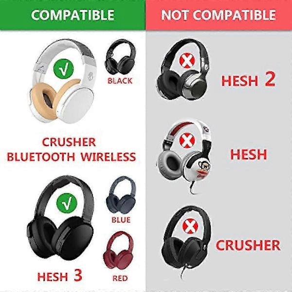 QuickFit Ersättningsöronkuddar för Skullcandy Crusher Wireless Crusher Evo Crusher ANC Hesh 3 Hesh EVO Hesh ANC Hörlurar Öronkuddar Headset Öronmuffar