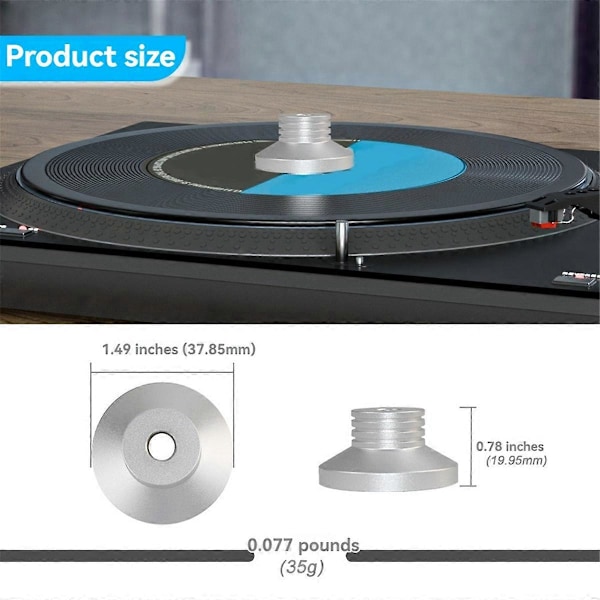 Plateloddsklemme Audio LP Vinyl Platespillere Disk Stabilisator LP Disk Stabilisator Platespiller Klemme HiF