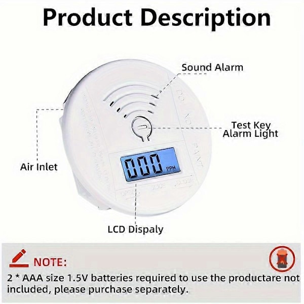 Nya modeller 1 st Bärbara Mini Kolmonoxiddetektorer, Batteridrivna, Enkel Användning, Kompakt Resestorlek (7,8 cm/3,07 tum), Idealisk För Bil Och Camping