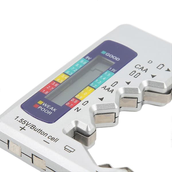 Digital Batterikapacitetsmätare Universal D C N AAA AA 9V 1.5V Knappcell Analysator Silver