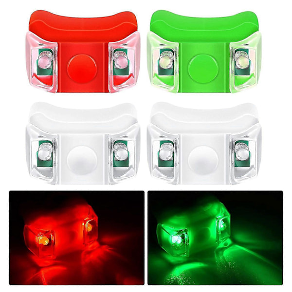 4 kpl LED-veneilyvalot veneelle, jahdille, moottoriveneelle, pyörälle, metsästykseen, yöjuoksuun, kalastukseen (punainen, vihreä, valkoinen)