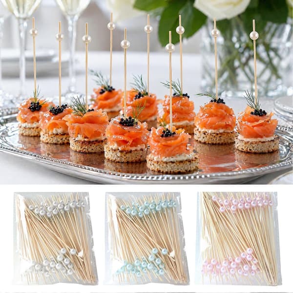 Bambus Cocktailpinner – Imitert Perle & Elegant – til Fest & Bankett Blue