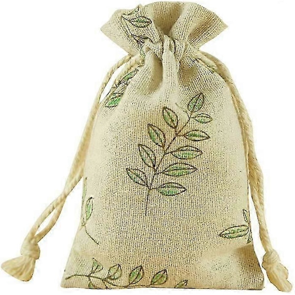 Natur Jute Poser Pakke med 20 Bomuldsposer 9 cm x 12 cm Linned Smykkeposerleaf