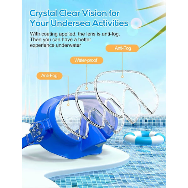 Simglasögon Barn Vuxna Simglasögon med Nässkydd Snorkelmask för Dykning Snorkling, Anti-im Lins Läcksäker Kjol 180 Panoramavy F