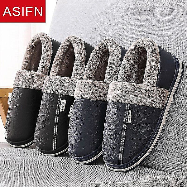 Iso koko Miesten Pu-nahkaiset tossut sisäkäyttöön vedenpitävät kotiturkikset, miespari, litteät naiset, miehet, talvitossut, puuvillakengät Pink-B 44-45(fit 43-44)