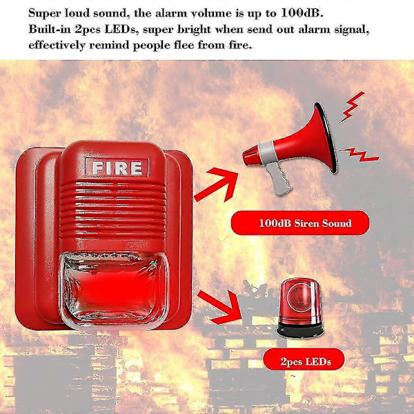 Brannalarm Varsel Strobelys Sirene Horn Lyd & Strobe Varsel Sikkerhetssystem For Hjem Kontor Hotell Restaurant
