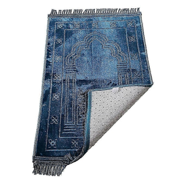 Hide Blue, Mihrab-stil Velvet Bønneteppe | Muslimske Bønneteppe | Størrelse: 120 x 80 cm - Laget i Tyrkia