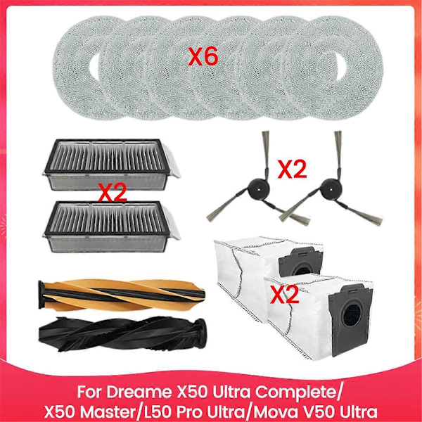 For X50 Ultra Komplett/X50 Master/L50 Pro Ultra/ V50 Ultra Reservedeler Børster Filtre Moppeputer