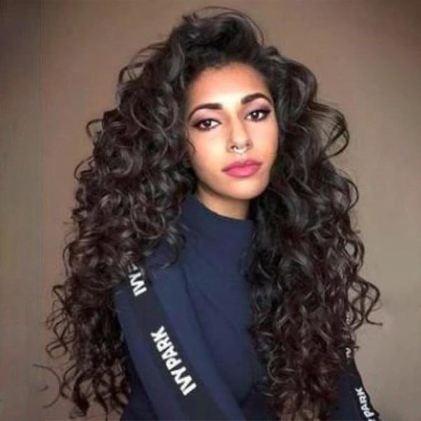 Naisten pitkät hiukset Kiharat aaltoilevat peruukit Musta synteettinen hiusjuhlahiusnauha