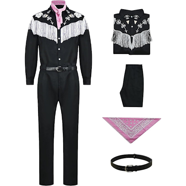 Cowgirl kostym 70-tal 80-tal Hippie Disco Outfits Rosa väst Top Flare Byxa Halloween Margot Robbie Cosplay För Damscarf Örhängen ingår inte Ken S