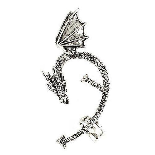 1 st Kvinnor Kreativ Retro Gotisk Punk Graverad Drakformad Öronmanschett Öronklämma Örhänge Icke Piercad Öronmanschett Wrap Clip StudSilver