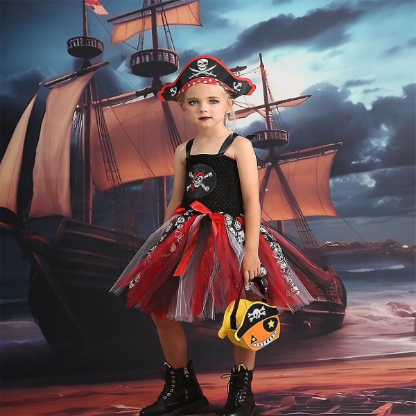 Børn piger Halloween Pirat Kaptajn Cosplay Fest Kostume Kjole+øjenlapper+hat+skuldertaskesæt  Gaver 8-9 Years 3266 | 8-9 Years | Fyndiq