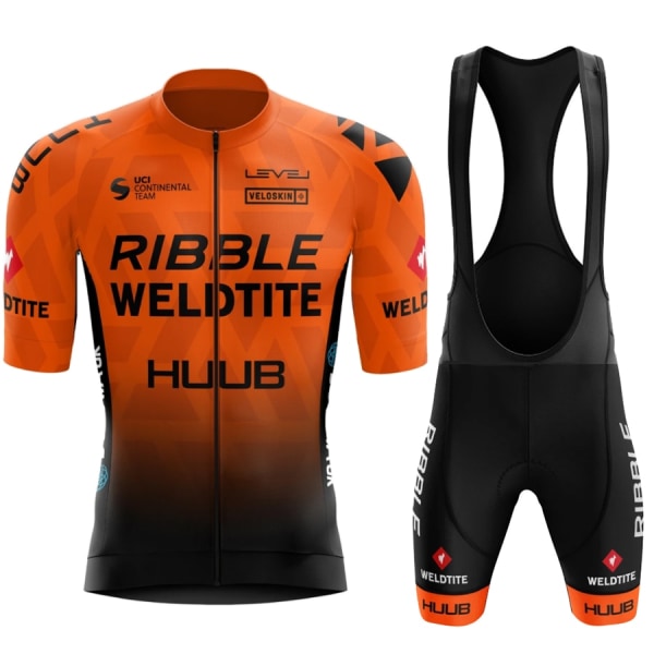 HUUB Team Cykeltrøje+Smækshorts Sæt 2023 Mountainbiketøj til mænd Kortærmet jakkesæt Sports MTB cykeltræningsuniform Orange-Bib Asian size-L