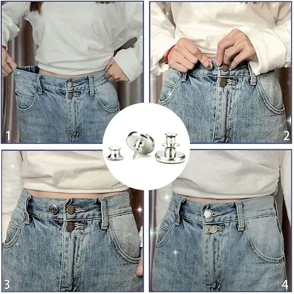 Jeansknap, 8 stk. knappenåle til jeans, øjeblikkelige knapper, aftagelige metalknapper, justerbare knapper uden syning, erstatningsknapper til bukser, cowboytøj, mode