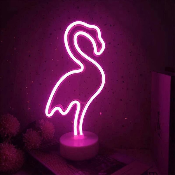 LED Neon Skylt Väggdekor Nattlampa USB/Batteridriven Neon för Jul Födelsedagspresent Fest Barn Vardagsrum Bröllopsdekoration (Flamingo)