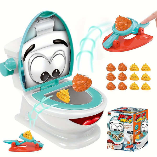 Poop Shooter Game Toy for Kids Familiefest, Prank Toalettspill med 12 Leker Basj 2 Launchers Prank Toilet Creative Toy