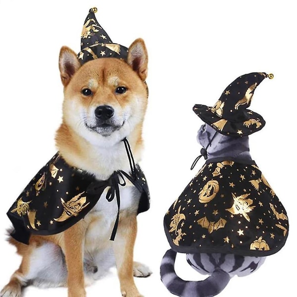 Sällskapshundar Halloween Cape Wizard Hat Kläder Set Rolig Cosplay Dress Up Rekvisita Katt Kappa Kostym För Festival Semesterkläder