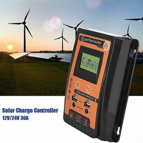 Til solcellecontroller 30A Solar Charge Controller LCD Display Dobbelt Panel Batteri Regulator (30A)