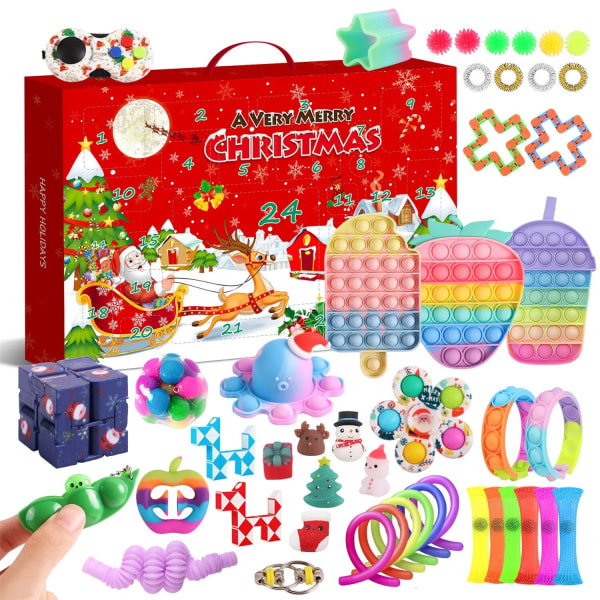 Ny adventskalender 2021 Julleksak för barn Nedräkningskalender 24 dagars julleksaker Jul Push Bubbles Toy Pack Present Noel Light Green