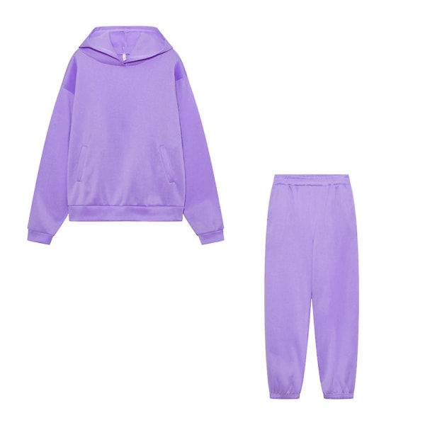 Hettegenser for kvinner + Elastisk midjebuksesett Activewear Purple M