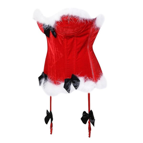 Sexiga sammetsjulkorsetter Dam Miss Santa Bustier Corselet Bowknots Zipper Side Overbust Corset Red XL