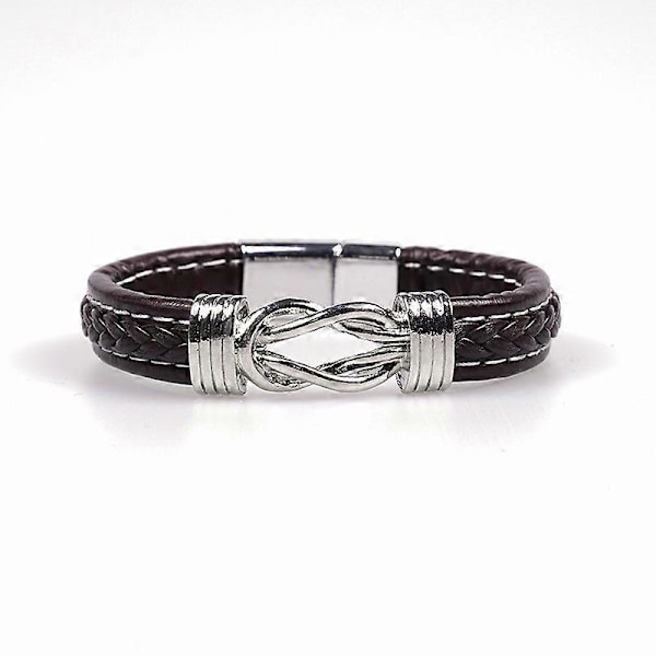 2 st Rostfritt Stål Flätat Läderarmband svart+brun