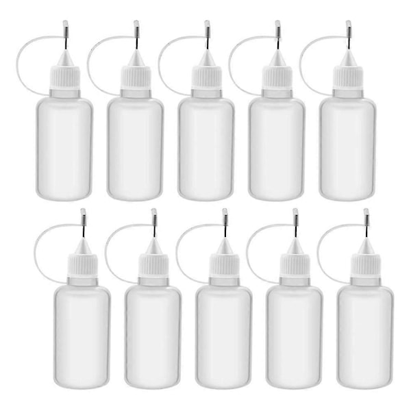 10 stk. 30 ml Plast Klemmeflaske med Spissapplikator, Gjenfyllbare Dråpeflasker med Nålhette for Lim DIY