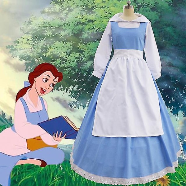 Beauty and the Beast Anime Blue Maid Costume Cosplay Maid Costume Belle Princess Maxi Dress M