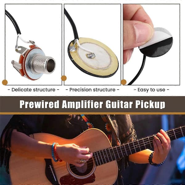 27MM Gitarr Pickup Piezo givare Förkopplad Förstärkare Med 6.35MM Utgång Jack för Akustisk Gitarr U