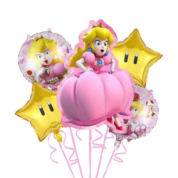 Super Mario Bros Ballongsett Princess Peach Ballonger Dress Party Dekorasjon Rosa Dekorativt fotorekvisita Bursdag Baby Shower 5pcs set-H