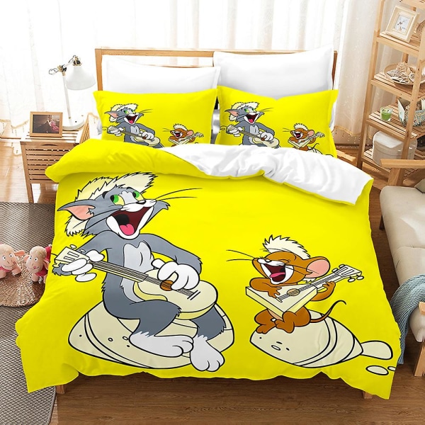 Tom And Jerry 3d-trykt sengesett Dynetrekk Dynetrekk Putetrekk Barnegave Farge 5 200x230cm