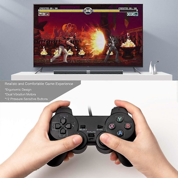 Controller til PS2 Kablet Controller til Sony Playstation PS2 med Dobbelt Vibration USB Kablet Joystick Joypad Videospil
