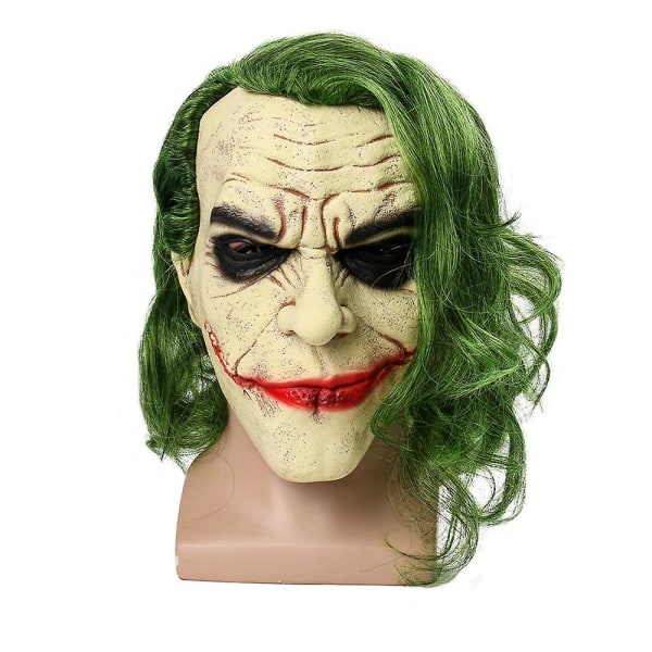Horrific Mask Movie The Dark Knight Cosplay Skrekk Skremmende klovnemaske med grønt hår Parykk Latekshodeplagg Halloween festrekvisitter