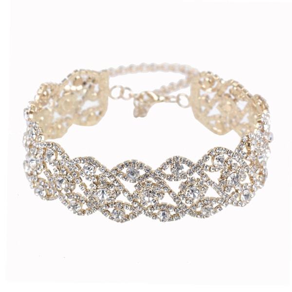 Rhinestone Halskjede Smykker Justerbart Choker Halskjede Gull Halskjede for Kvinner og Jenter, Fri størrelse, Metall, Falske Rhinestones
