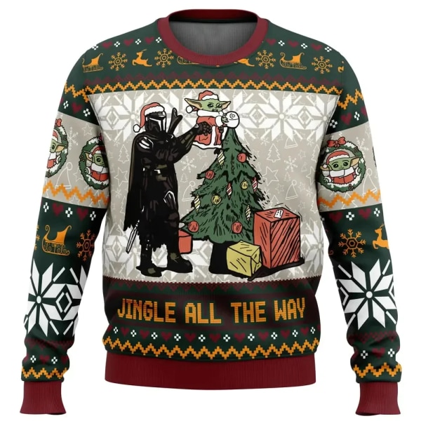 The Mandalorian Santalorian And Baby Yoda Ugly Sweater Star Wars Merry Christmas Menn Genser Høst Vinter Dame Pullover style 1 4XL