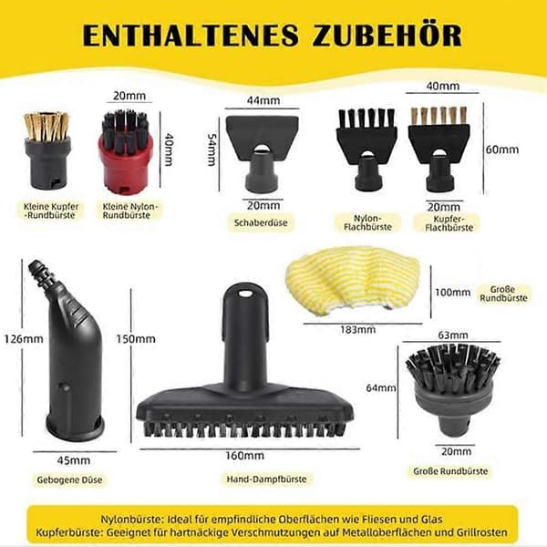 Til Karcher damprensere SC1, SC2, SC3, SC4, SC5 Erstatningstilbehør - Inkluderer dyser, børster og klude
