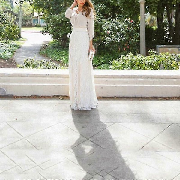 Damklänning Maxi Lång Spets Full Boho Kjol Plisserad Strand Tulle Elegant S-XL