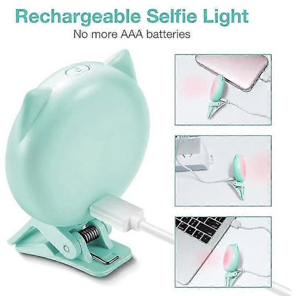 2023 - Ring Light Selfie Clip, Mini Genopladelig 9-niveau Dæmpbar Lysstyrke med 32 Leds, 2 - 8 Timer (ShiKai)
