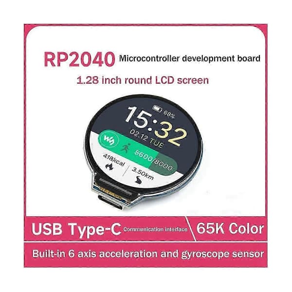 2026 NY til RP2040 Microcontroller Udviklingskort 1,28 tommer cirkulær LCD-skærm med sensor mikrofon