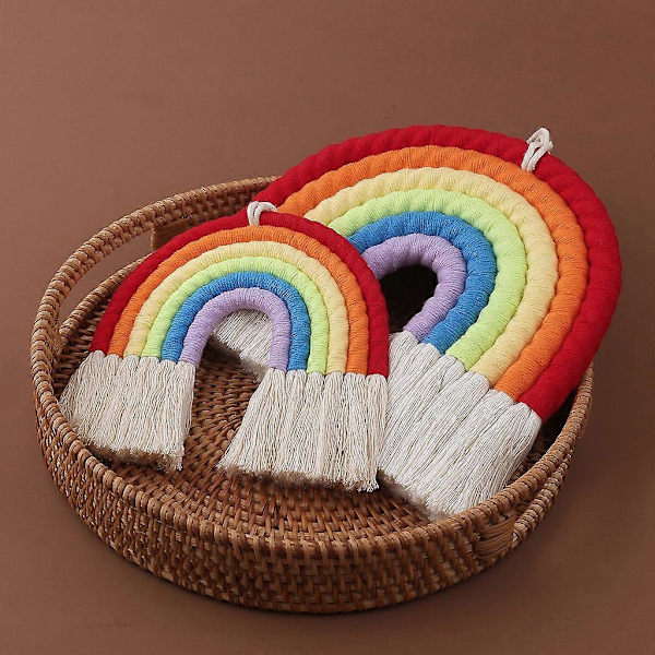Farverig Regnbue Vægophæng Ornament Håndlavet Vævet Kvast Macrame Boligindretning til Børneværelse Kunsthåndværk S