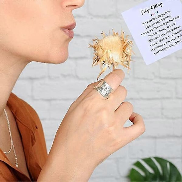 Snurrring Anti-ångest Ring för Kvinnor Män, Maskros Fidget Blomma Snurrande Herrringar Silver Vintage Blomma Söt Mode Snygg Ringar